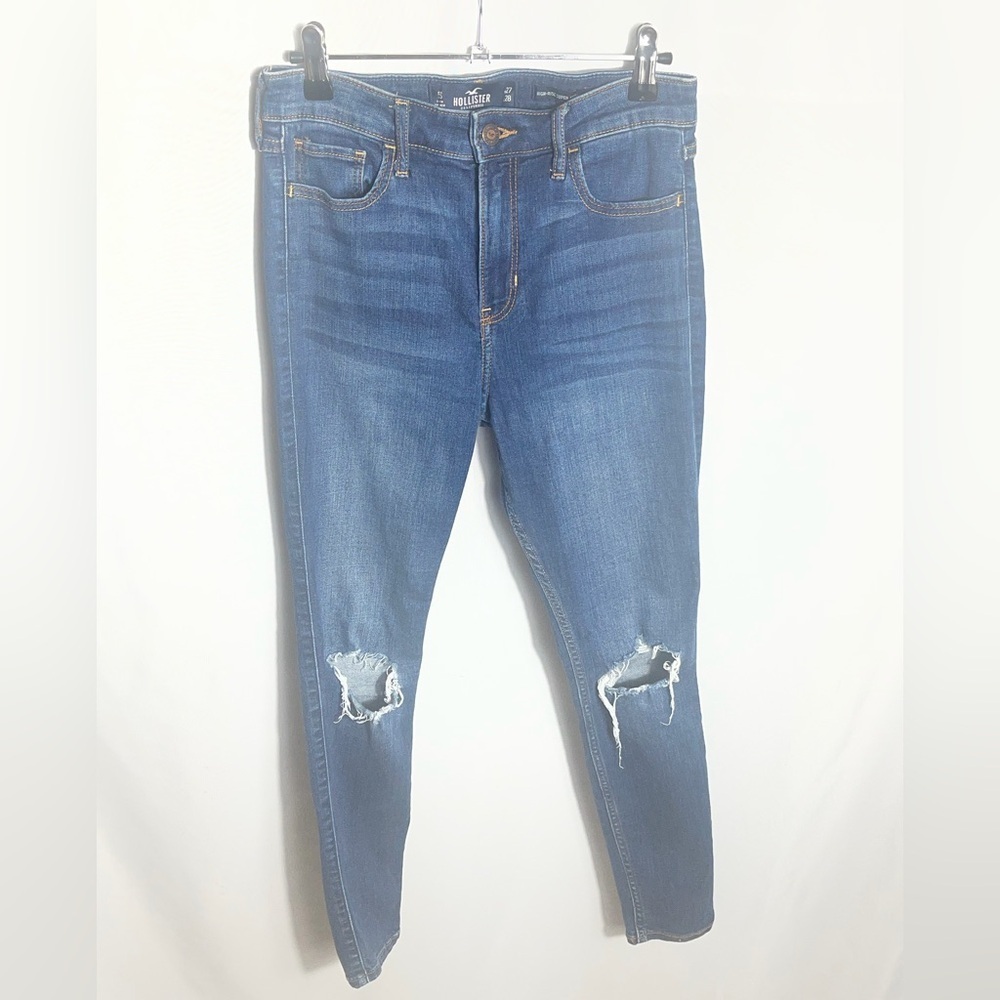 Hollister High Rise Super Skinny Jeans 27x28 Distressed Blue Stretch Denim